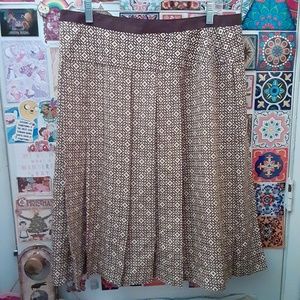 Anne Klein 14W 100% Silk Skirt Tan Brown Geometric Design